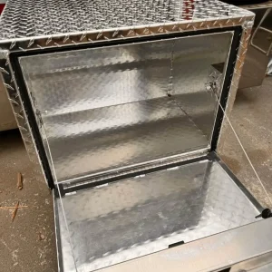 Diamond plate truck or trailer storage box